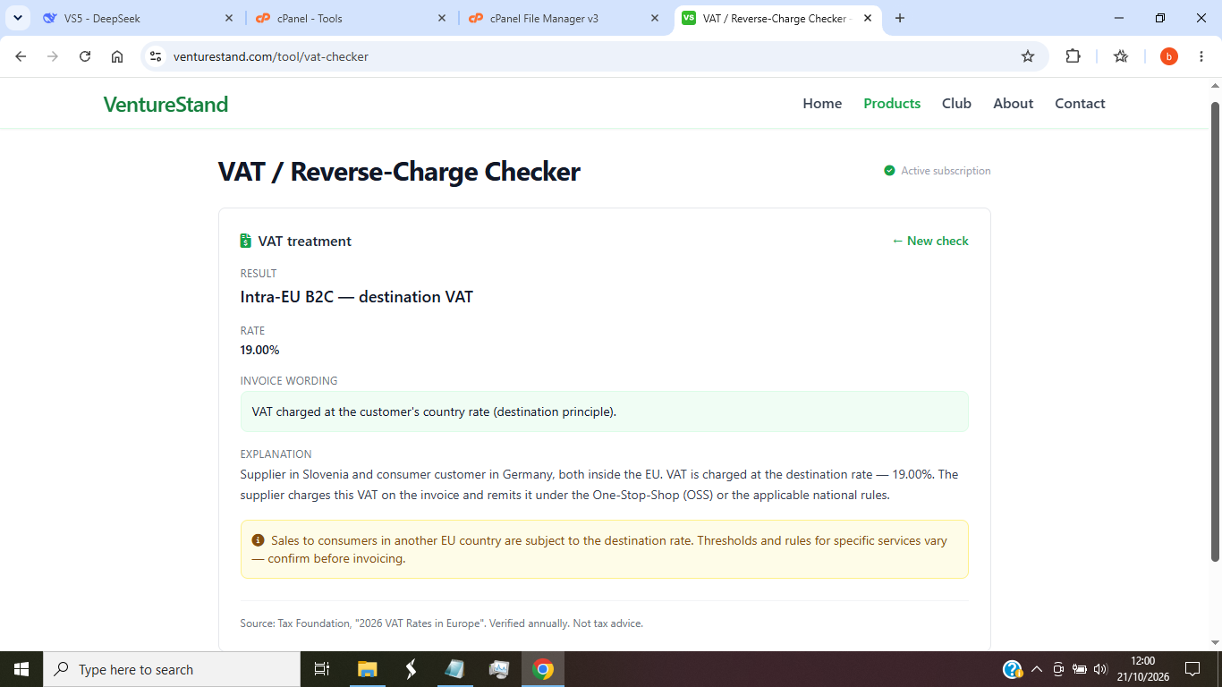 Sample output from VAT / Reverse-Charge Checker